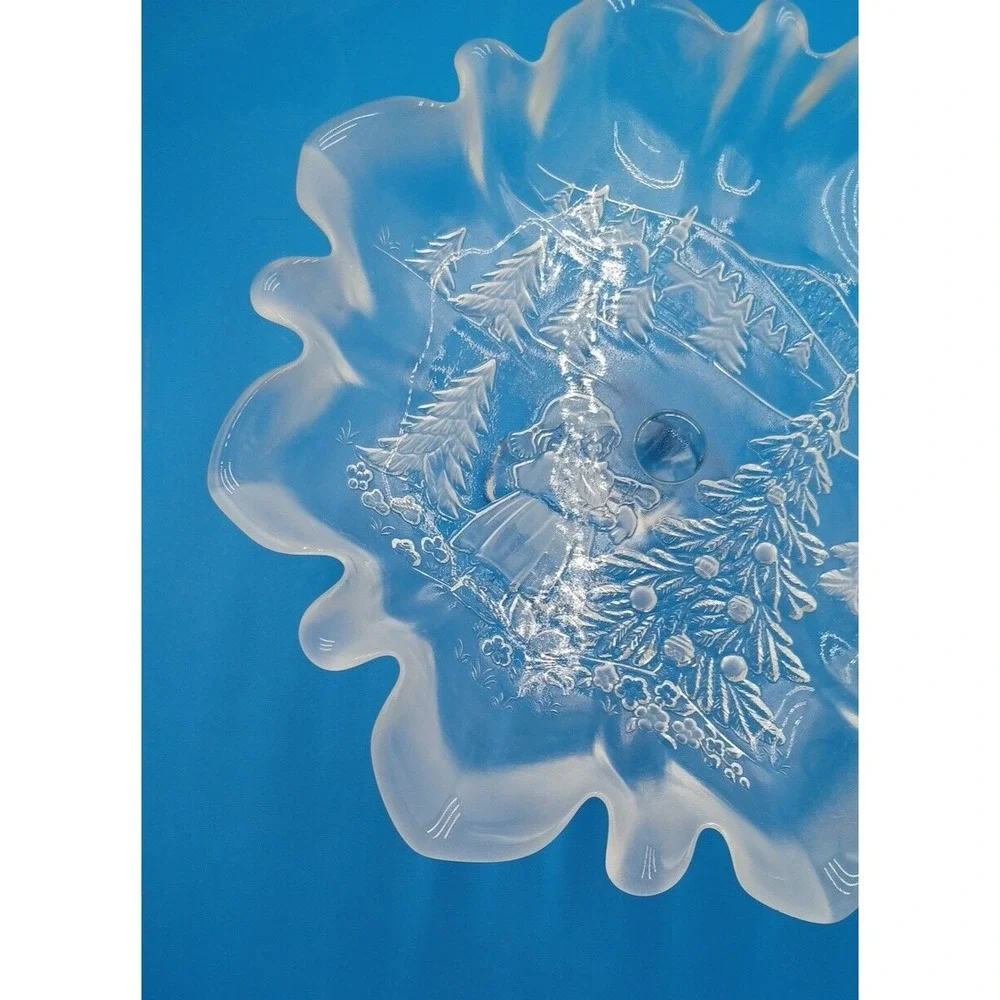 Vtg Clear Mikasa Christmas Story Pedestal Footed Small‎ Cake Serving Platter